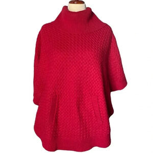 TALBOTS | Red Knit Lamb Wool Blend Cowl Neck Cape Poncho Size S